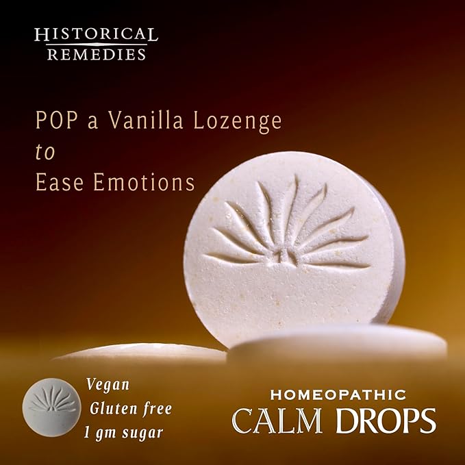 Calm Drops Homeopathic Lozenges (1 Pack)| Natural Care for Emotional Stress Relief, Vegan & Gluten-Free Organic Vanilla Flavor Drops to Promote Relaxation and a Sense of Calm