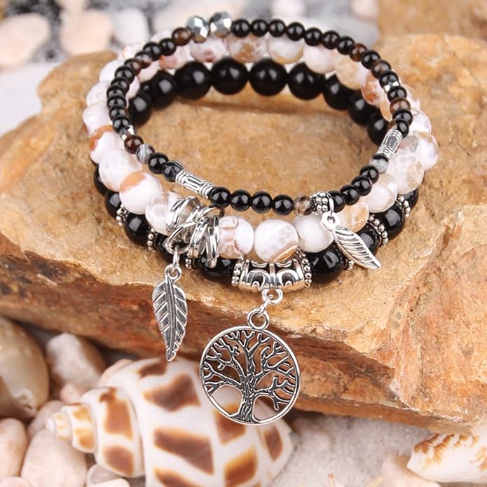Jardme Healing Crystal Bracelets for Women, 8mm Beaded Natural Stone Stretch Chakra Bracelets Tree of Life Bracelet Jewelry Gifts for Women