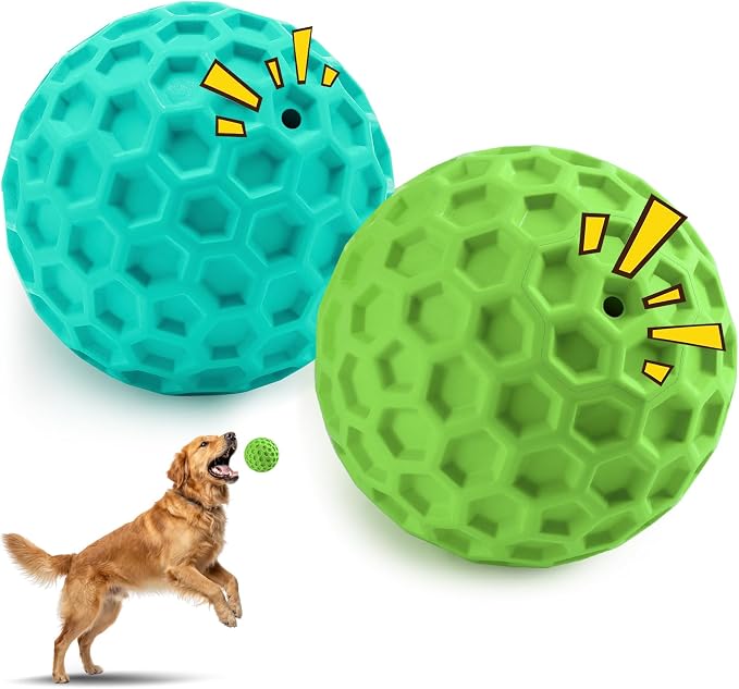 HIPPIH Indestructible Squeaky Dog Toys, Interactive Dog Balls 2 Pack