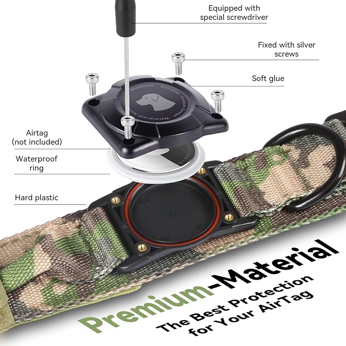 2026 Upgrade Waterproof Tactical AirTag Dog Collar, Built in AirTag Holder | Comfortable Control Handle, Quick Release Metal Buckle, Durable 1000D Nylon, For Medium to Large Dogs, Camouflage, XL