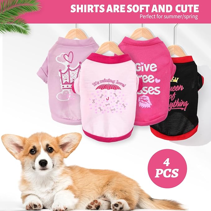 4 Pieces Dog Shirts Spring Summer Dog Clothes Cute Pattern Soft Breathable Outfit Pet T-Shirt Puppy Clothes for Small Dogs Girl and Cat (X-Small)