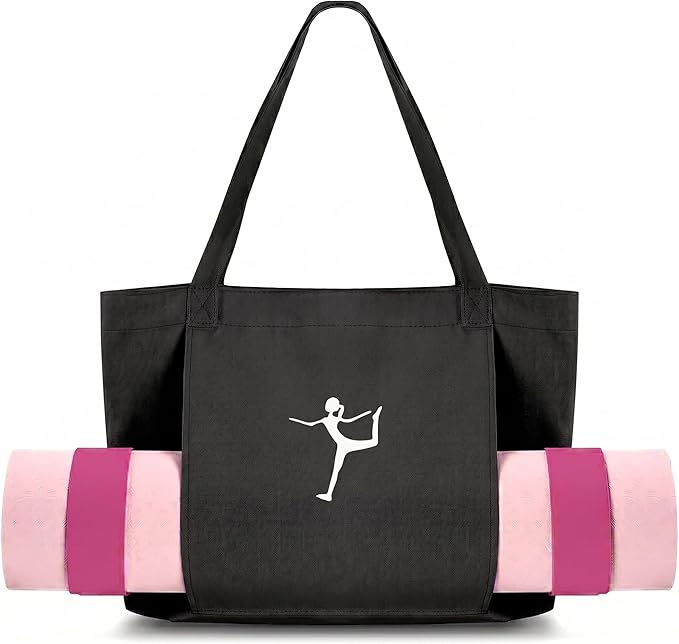 Yoga Bag - Pilates Bag With Mat Holder,for Women Canvas Tote Bag with Yoga Mat Carrier Pocket Large Gym Pilates Bag for Travel Office Beach Workout
