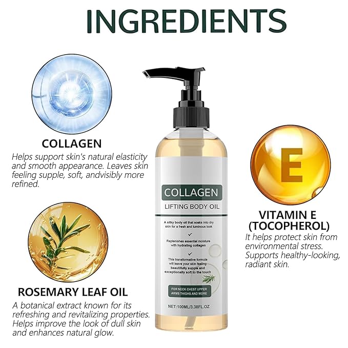 Collagen Lifting Body Oil after Shower, 2PCS Hydrating Collagen Oil, Moisturizing Anti Aging Silk Body Oils for Women & Men, Smooth & Anti Wrinkles, Lightweight Non-Greasy, 6.76 fl.oz