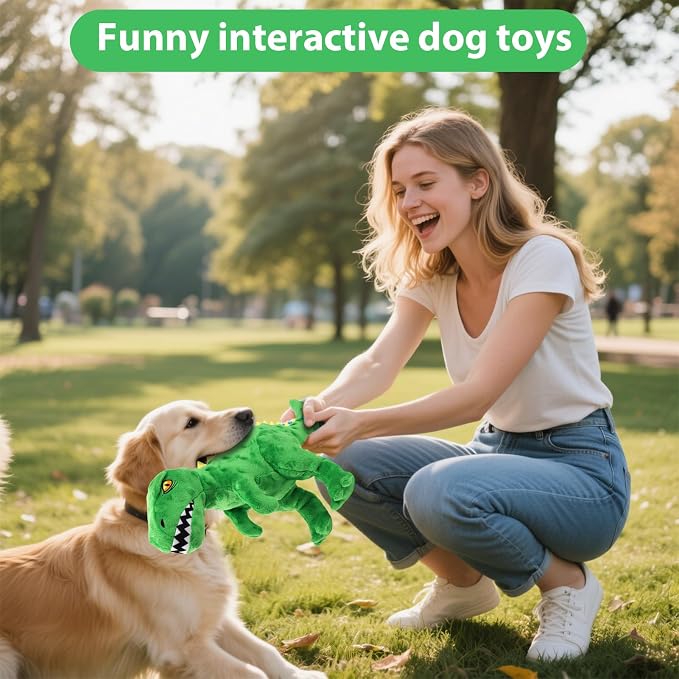 Plush Squeaky Dog Toy, Stuffed Dinosaur Interactive Chew Toy for Puppies Small Medium Dogs, Keep Them Busy & Anxiety Relief Cuddle Toy