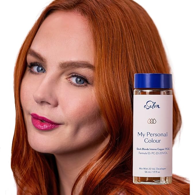 eSalon Permanent Hair Color & Hair Dye Complete Kit - Personal Colorist Kit for Up To 100% Gray Coverage for All Hair Types - Professional-Grade Ammonia-Free Hair Dye (Dark Blonde Intense Copper 7CC)