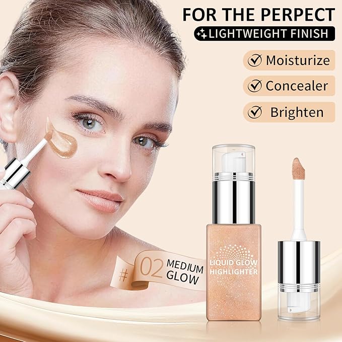 AWCCXMYM Liquid Highlighter & luminizer Longwear Body Shimmer Highlighter Makeup Hydrating Glotion for Radiant Glow Lightweight Dewy Finish Face Makeup #Medium Glow