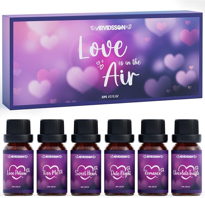 Love Fragrance Oil Gift Set, ARVIDSSON Romance Essential Oils for Candle Making, Romantic Scented Oil - Love Potion, Sweet Heart, Date Night and More, Gift for Women