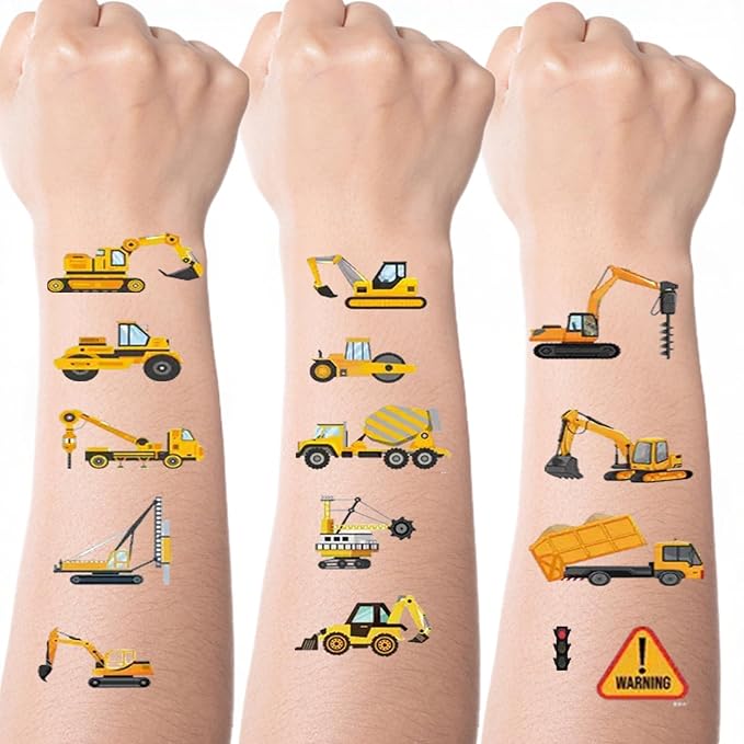 10 Sheets Cartoon Car Temporary Tattoos Construction Trucks Fake Tattoos Styles Mixed Vehicles Tattoo Cute Tractors Digger Stickers Waterproof Road Sign Tattoos for Kids Boys Girls Body Art Makeup