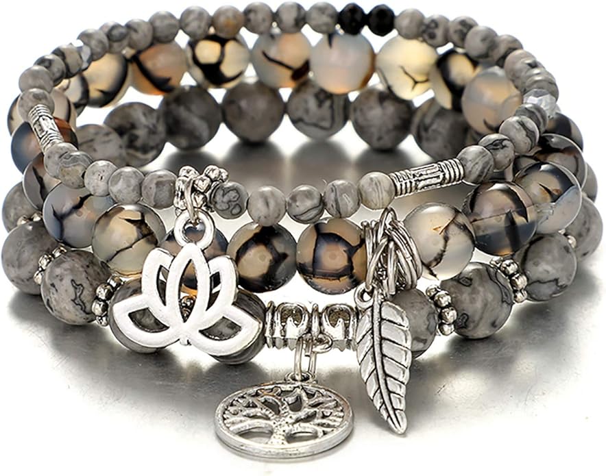 UEUC Tree of Life Yoga Healing Stone Bracelets,Multilayer Lotus Chakra Stone Reiki Bracelet Sets,Anxiety Crystal Natural Stone,for Women Stress Relief