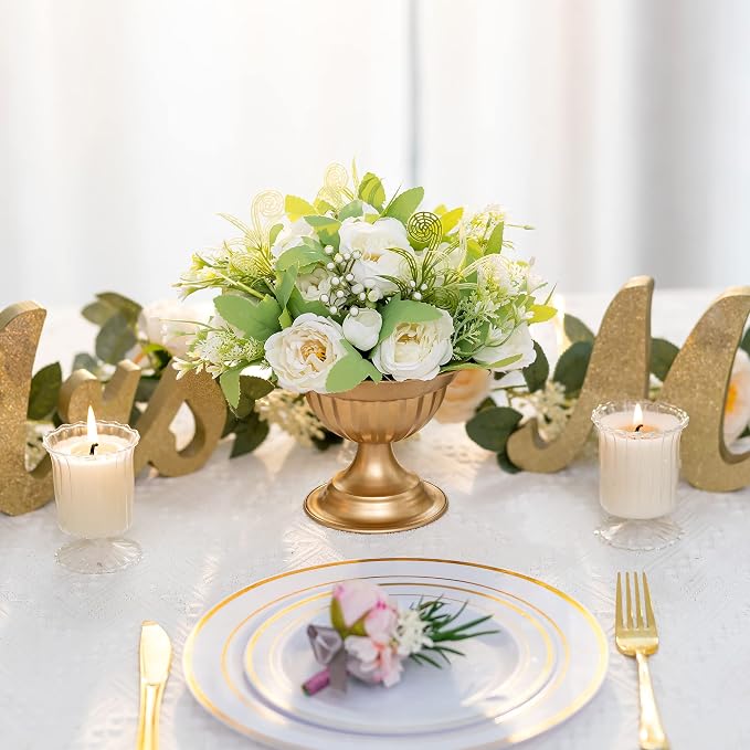 Sziqiqi Gold Metal Urn Vases for Flower, Compote Vase for Centerpiece, 2Pcs | 2Pcs, 5.1in, Table Vase for Wedding Decorations Plant Bowl, Flower Arrangement for Party, Birthday, Event, Home Decor