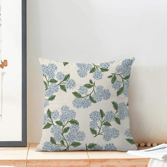 AEIOAE Spring Pillow Covers 24x24 Inch Set of 2, Green Blue Hydrangea Flower Throw Pillows Case,Floral Summer Outdoor Seasonal Decorative Farmhouse Decor Cushion Covers for Home Sofa Bed Couch