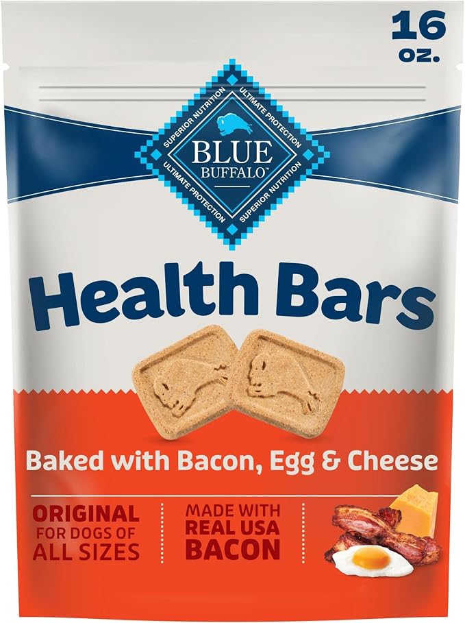 Blue Buffalo Health Bars Bacon Egg & Cheese Dog Biscuits, 16 oz | Oven-Baked, Crunchy Texture, No Chicken By-Product, Corn, Wheat, or Soy