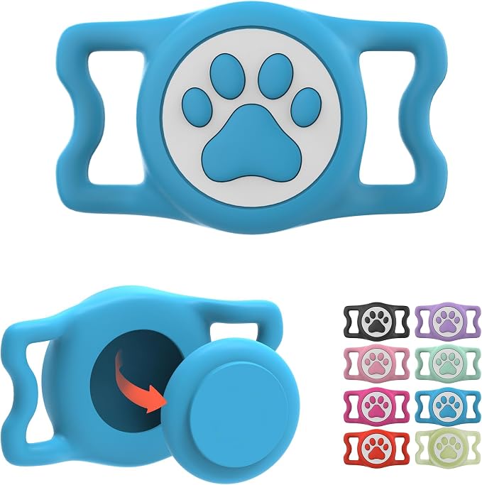 Waterproof Airtag Dog Collar Holder for Apple Air Tag, Silicone Dog Airtag Holder for Dogs & Cat Collars(Blue)