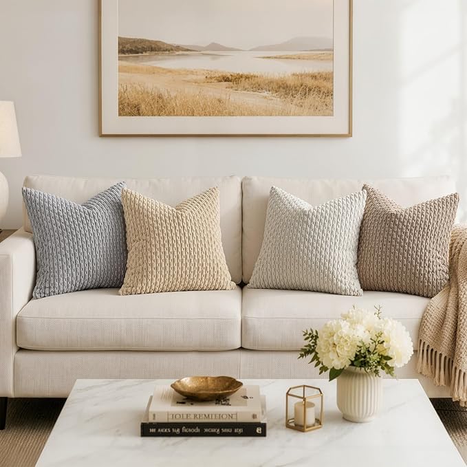 MIULEE Decorative Throw Pillow Covers 20x20 Light Grey Textured Corduroy | Pack of 2 Striped Pillow Covers Modern Farmhouse Home Decor for Couch Bed Sofa Living Room