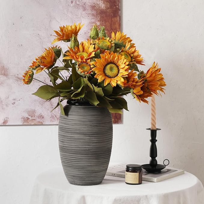 ALMA 12'' Modern Flower Vase, Large Ceramic Vase for Tabletop Decor | Boho Style with a Black and Grey Finish, Perfect for Living Rooms, Entryways, Mantels, Bookshelves, Home decor, Giftable Vase