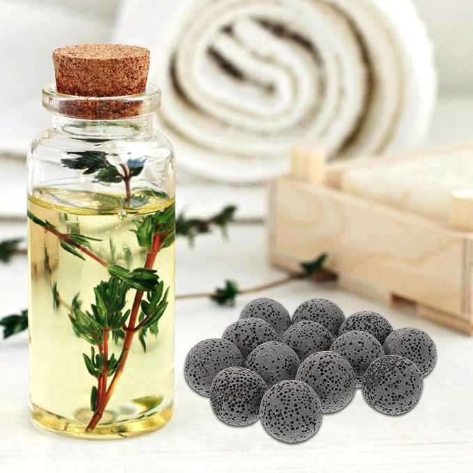 Baluue 20Pcs Natural Lava Rock Diffuser Stones, Mini Volcanic Rock Passive Essential Oil Diffuser for Desk, Zen Decor Aromatherapy Stones for Car, Office & Small Spaces (16mm/0.62")