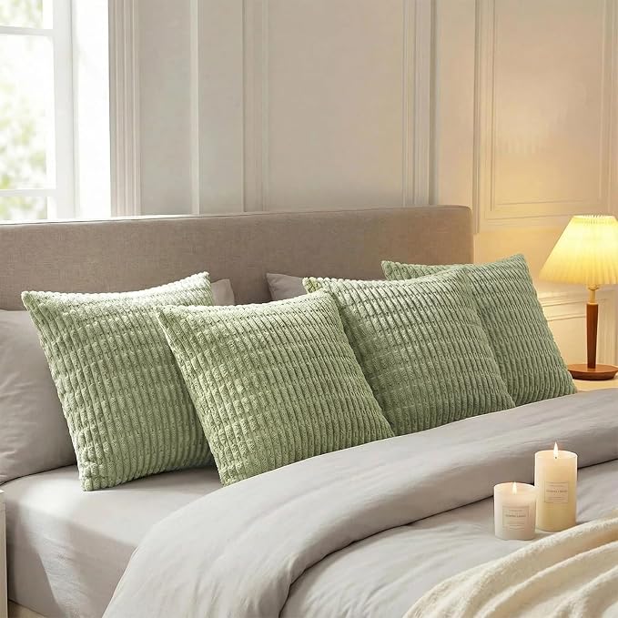Fancy Homi 4 Packs Decorative Throw Pillow Covers for Living Room Couch Bed, Modern Farmhouse Boho Home Décor Accent Cushion Case, 24" x 24", Sage Green