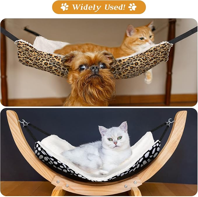 Jetec 2 Pack Cat Hammock for Cage, Leopard and Dot, L | Catio Accessories, Reversible Soft Cats Bed, Adjustable Straps and Hooks, Double-sided Linen, Fleece Hanging Hammock for Cats