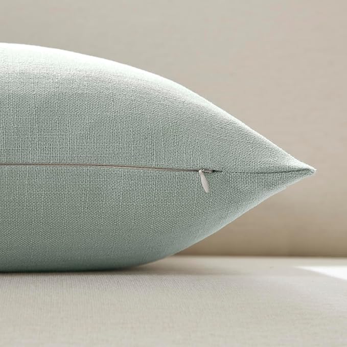 Meekio Set of 2 Sage Green Throw Pillow Covers 22x22, Modern Farmhouse Linen Blend Decorative Pillow Covers for Couch Sofa Bed, Neutral Home Decor