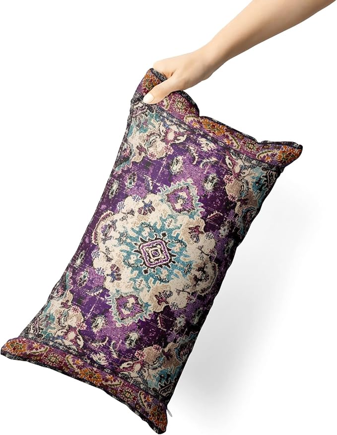 Snycler Boho Throw Pillow Covers 12x20 inch Set of 2 Boho Rug Carpet Double Sided Pattern Cotton Soft Pillow Case Cushion Cover Pillowcase for Couch Sofa Bed Decorative (Purple)