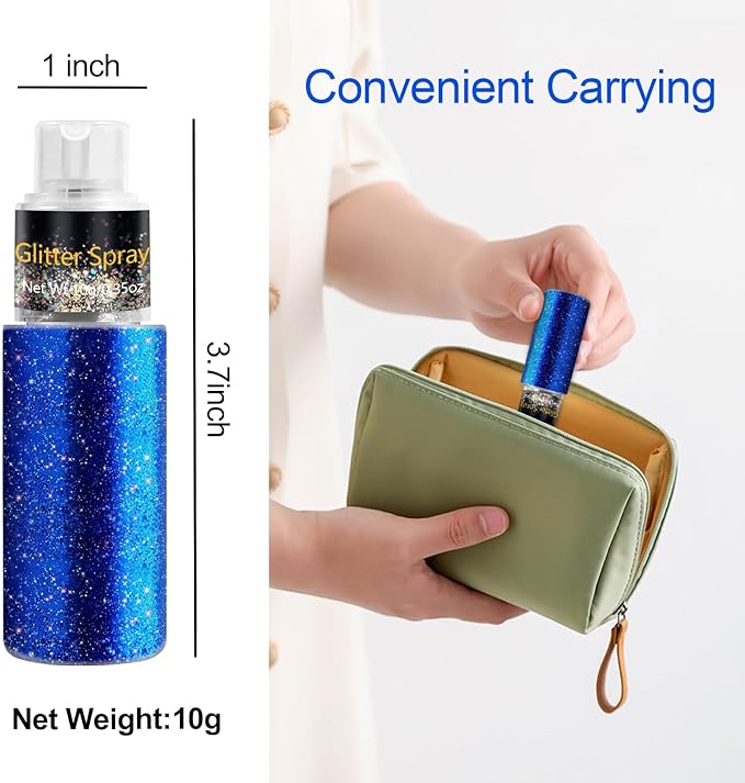 Hair and Body Glitter Spray, Holographic Glitter Highlighter Powder for Rumi Costume Cosplay Makeup, Face Body Clothes Shiny Glitter, Loose Shimmer Hairspray Festival Rave Prom Accessories (Blue)