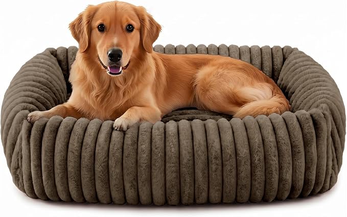 FURTIME Dog Beds Large Sized Dog, Washable Orthopedic Pet Bed with Removable Cover, Rectangle Soft Calming Sleeping Puppy Bed Durable Pet Cuddler with Anti-Slip Bottom, Coffee, L(36"x27"x8")