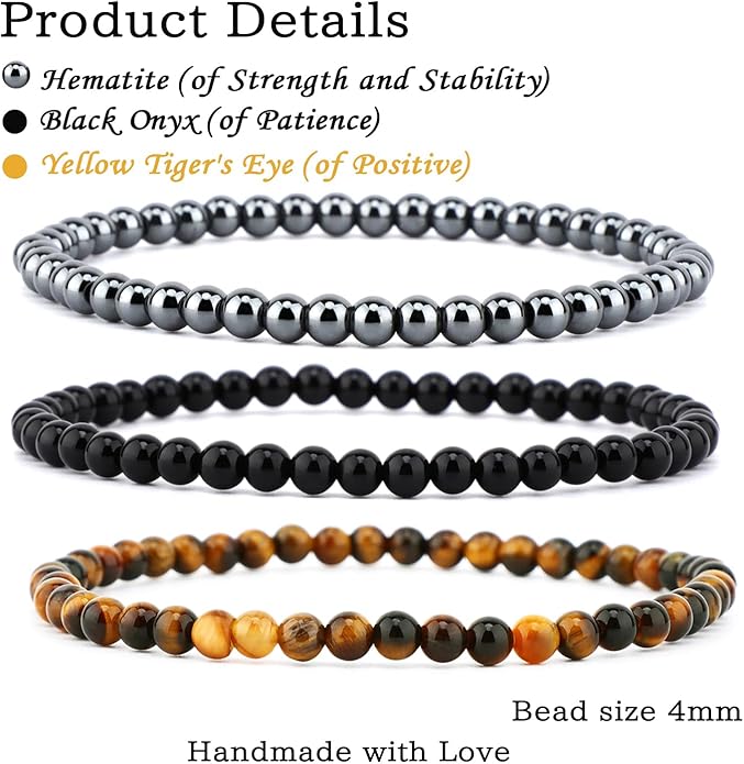 NCB 2.3-Piece 4mm Natural Crystal Gemstone Stretch Bracelets – Handmade Reiki Energy Healing Jewelry for Meditation,Yoga, Unisex
