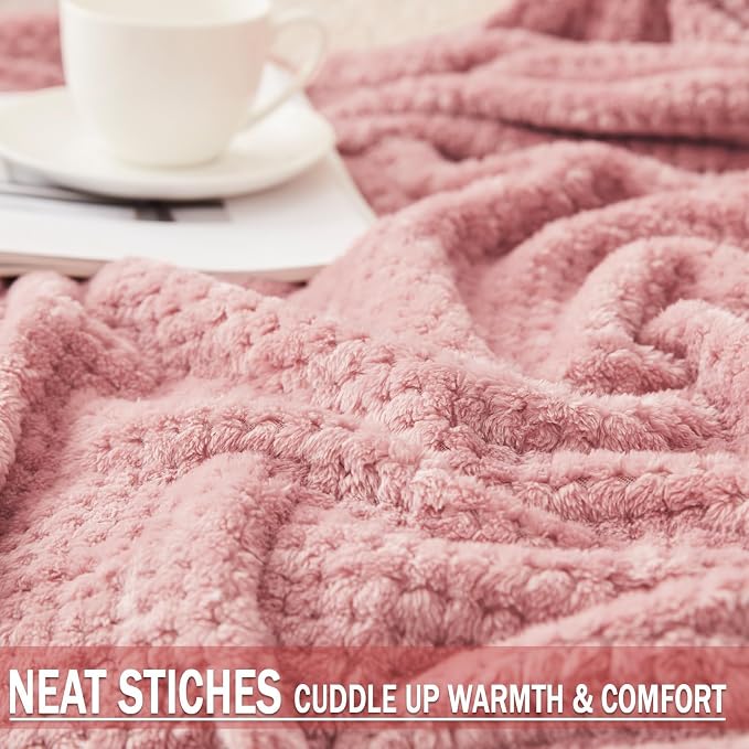 Exclusivo Mezcla Soft Waffle Fleece Bed Blanket Twin Size, Pink | Lightweight Plush Blanket for Bed, Couch, Sofa, Cozy Fluffy Design for Bedroom, Guest Room, All Season, 60x80 Inches