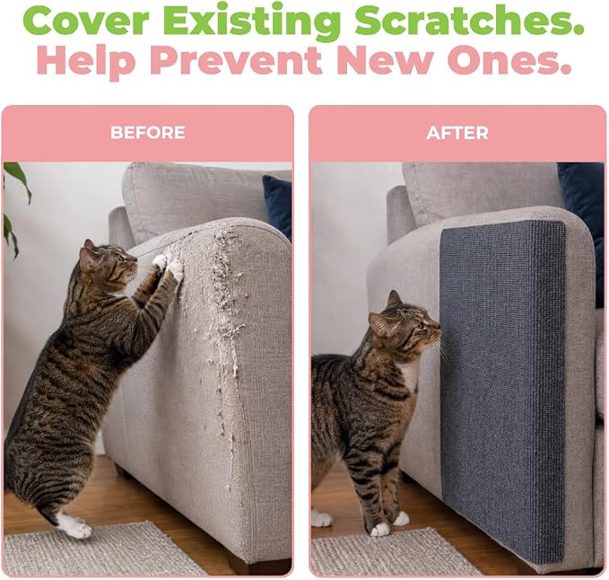 Catify Peel & Stick Cat Scratching Mat - Gray, L:78" | 78" x 15", Self-Adhesive Scratch Carpet, Furniture Protector for Couch, Sofa, Wall & Door, Indoor Kittens & Cats