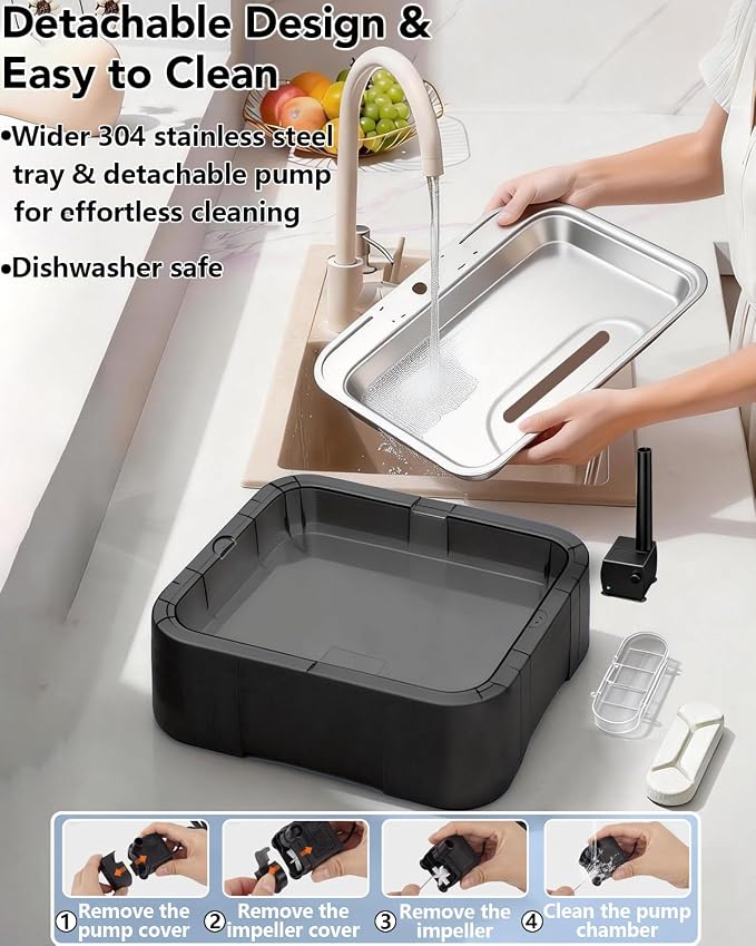 UPSKY Cat Water Fountain, 2.25Gal Large Capacity for Multi-Pet Homes | Ultra Quiet 304 Stainless Steel, Anti-Clog Pump with 4 Filters, Non-Slip Mat Included, Easy to Clean, Smart LED & Anti-Dry