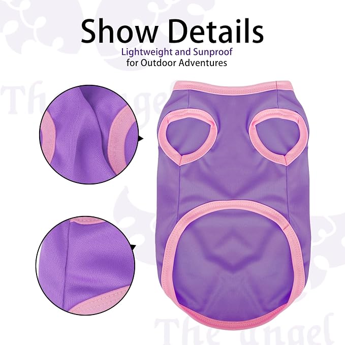 Color-Blocked Dog Tank Top with Playful Heat Transfer Designs – Lightweight Polyester Shirt for Small,MediumDogs, Perfect for Casual Outings.The Angel Purple M