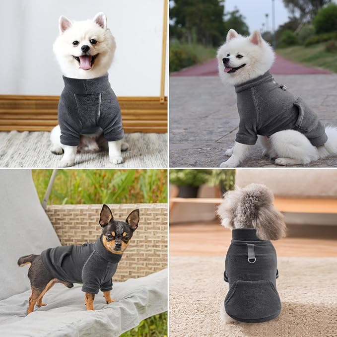 Idepet Fleece Sweater 1 Pack,Turtleneck Sweatshirt Pet Clothing | Winter Dog Clothes,Stretchy,Small Coat,Cat Apparel,with Leash Ring,for Small Medium Dogs Cats,with Pocket(M, Black)