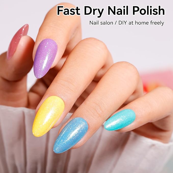 Glitter Nail Polish Sparkle Pearl, Chrome Quick Dry Nail Polish Non Gel, Rich in Castor Oil, Natural Lustrous Nail Art DIY Home Travel Long Lasting Shine DIY Manicure Gift for Women Girl