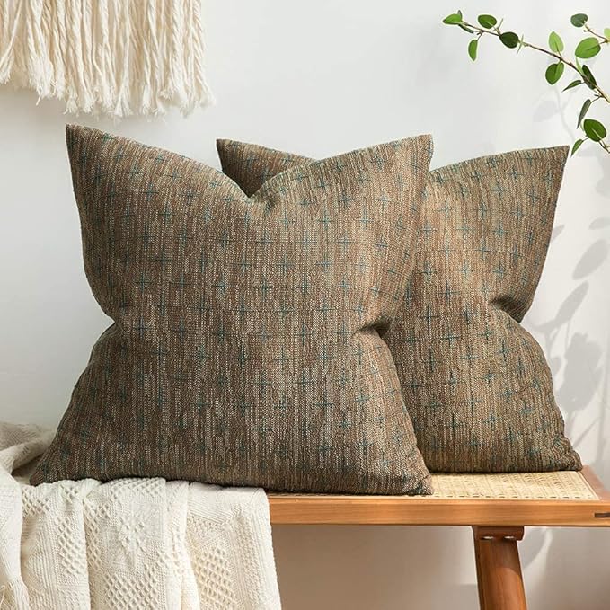 MIULEE Pack of 2 Decorative Burlap Linen Throw Pillow Covers Modern Farmhouse Pillowcases Rustic Woven Textured Cushion Cover for Sofa Couch Bed 24x24 Inch Coffee