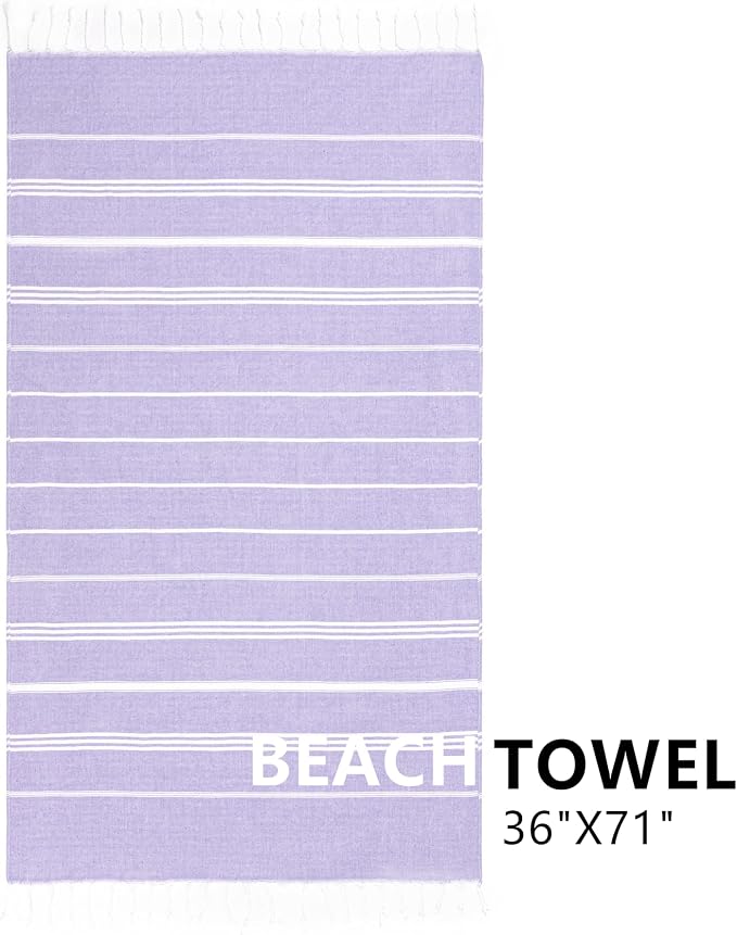 Aegero Turkish Beach Towel, 36"x71" Quick Dry Sand Free Oversized Bath Pool Swim Towel, Lightweight Travel Turkish Towels Vacation Essentials, Purple
