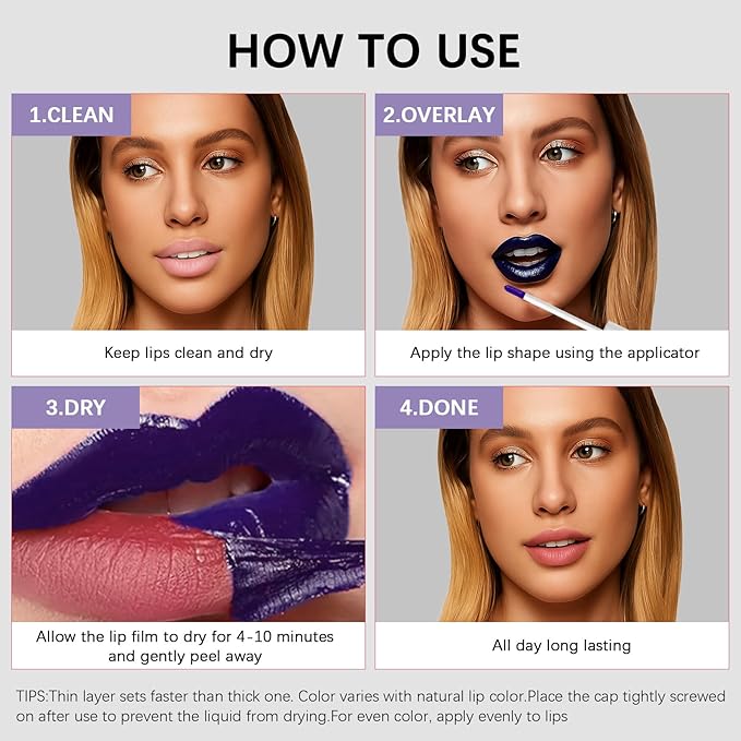 QueenDiary lip stain peel off lip gloss all day long lasting Waterproof and Transferproof lip tint - matte finish peel off lip liner (05#Rosy)