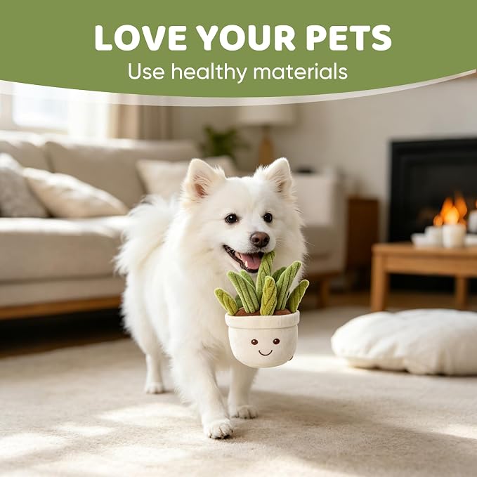 Furvana Succulent Plush Dog Toy, 2-in-1 Interactive Squeaky Chew Toy with Crinkle Layers for Medium, Large Dogs and Puppies (Leafy Aloe-Style)