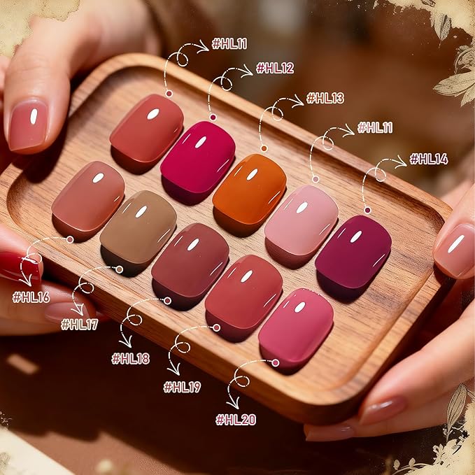 12Pcs Rose Nail Polish Set with Base and Top Coat Burgundy Dark Wine Cherry Red Hot Pink Fingernail Polish Kit Air Quick Dry Regular Finger Nail Polish Pack for Women Gift Holiday 5ML