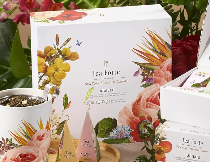 Tea Forte Premium Tea Chest Presentation Box Gift Set Sampler, 40 Count Individually Wrapped Handcrafted Pyramid Tea Infuser Bags, Jubilee