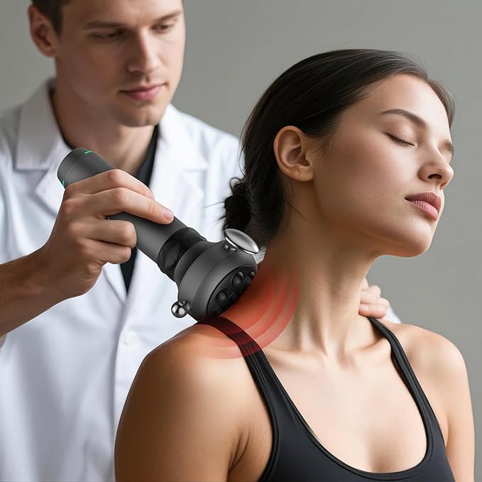 M1 Max Deep Tissue Vibration Therapy Massage Gun – 6500 RPM Handheld Muscle Massager with Thumb Head for Trigger Point & Full Body Pain Relief, Handheld Chiropractic Massager for Back, Neck