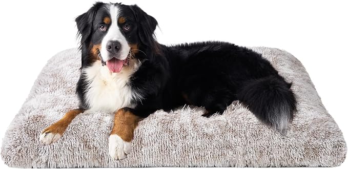 EHEYCIGA Fluffy Dog Crate Bed, Plush Extra Large Plus Dog Pillow, Brown | Xlarge Calming Anti Anxiety Plush Faux Fur Mat for Large size dogs, Washable Soft Warm Plus Dog Pad with Non-Slip Bottom