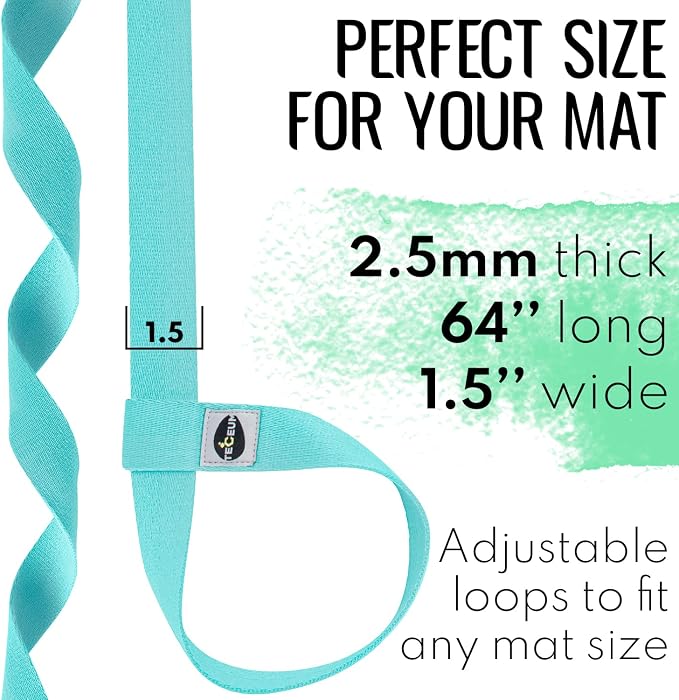 TECEUM Yoga Mat Strap – Extra Soft & Thick Cotton Carrier for All Mats | Adjustable Skin-friendly & Non-Slip Mat Holder Sling in 30+ Colors [Mat Not Included]