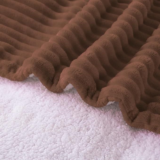 Chocolate Sherpa Fleece Throw Blanket 60”×80”for Couch Sofa Bed | Double Side Soft Fuzzy Cozy Plush Thick Flannel Blanket with Striped Design Gift for Adults,Woman
