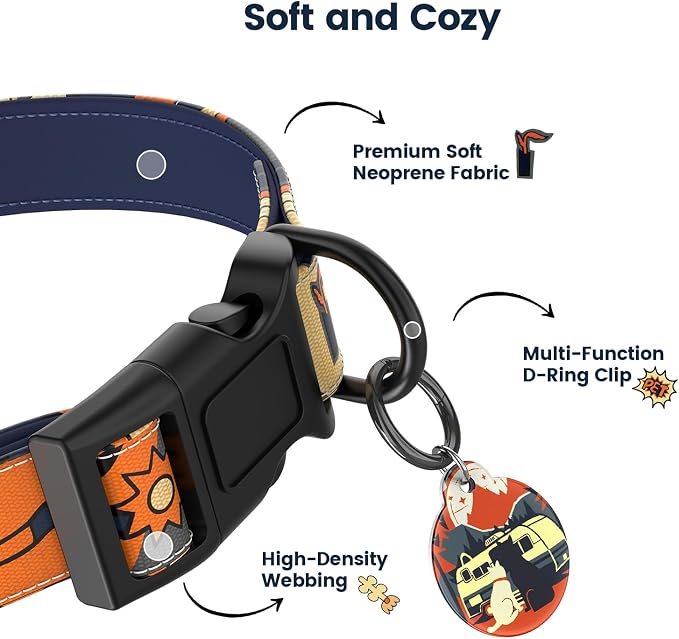 Dog Collar with QR Code ID Tag, Adjustable Pet Collar, Dark Blue, L