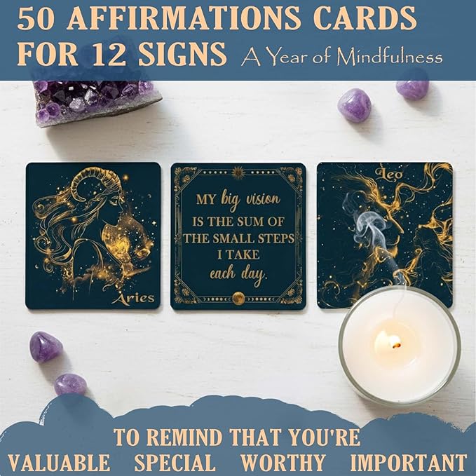 Faivykyd Scorpio Crystals Gifts for Women, 6 Scorpio Zodiac Healing Stones w/50 Miracle Mantras Affirmations Cards, Spiritual Gifts for Positive Energy, Self-Love & Wealth