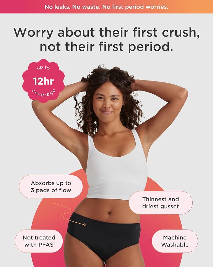 Saalt Teen First Period Kit - Includes Leakproof Period Underwear, Menstrual Cup, Menstrual Cup Wash, Compact Sanitizer, Feminine Wipes, Storage Bag, Saalt Stickers & Period Care 101 Booklet - Medium