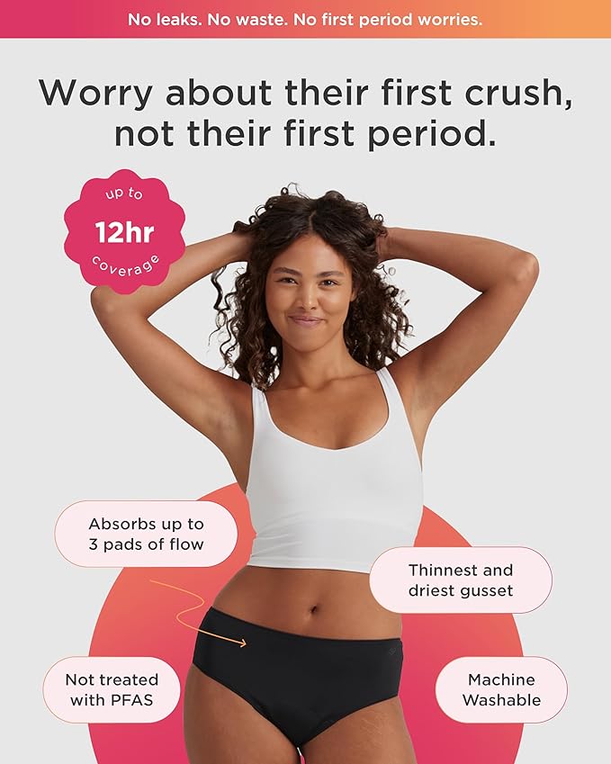 Saalt Teen First Period Kit - Includes Leakproof Period Underwear, Menstrual Cup, Menstrual Cup Wash, Compact Sanitizer, Feminine Wipes, Storage Bag, Saalt Stickers & Period Care 101 Booklet - X-Large