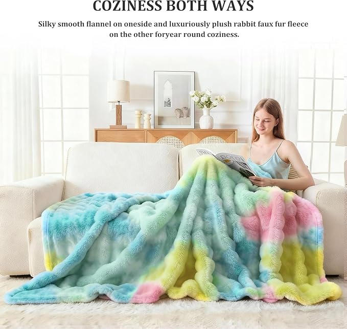 Faux Fur Throw Blanket for Couch, 1000 GSM Cozy Fuzzy Fluffy Soft Plush Thick Bubble Sherpa Blanket for Sofa Bedroom Living Room, Mothers Day Birthday Gifts for Women Home Decor
