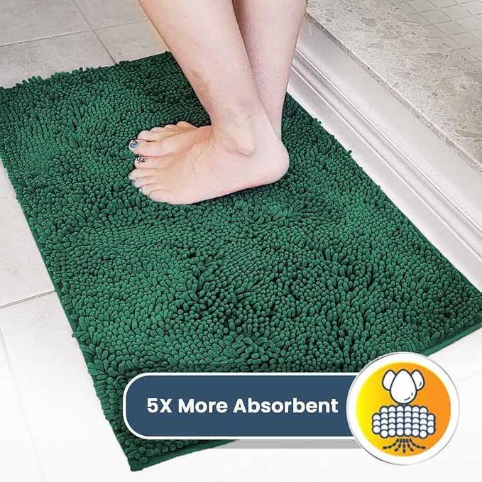 Muddy Mat® | Super Water Absorbent Door Mat Indoor, Microfiber Quick Dry Chenille Entryway Rug, Slip Resistant Front Door Mat, Indoor Mats for Entryway, Machine Washable Pet Rug, Dark Green 6ft x 9ft