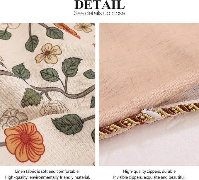Designer Elegant Linen Throw Pillow Cover,Set of 2,28"x12"-Flora A | French Rectangle Decor Pillow Cover,Concealed Zipper Design,Floral Pattern,Sofa,Bedroom,Living Room,Lounge Chairs